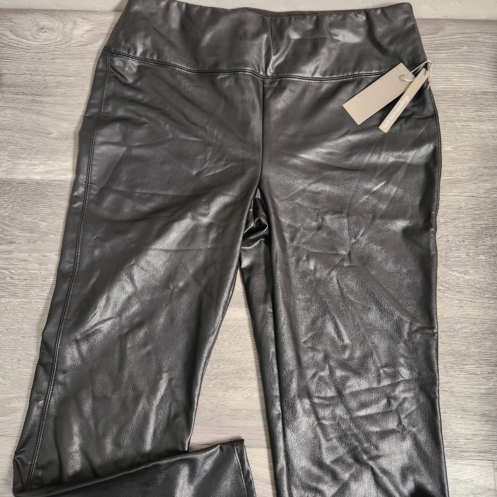 Soft Surroundings Black Pants Leggings‎ Size L Faux Leather Fleece Lined